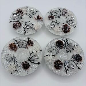 Gilde Dreamlight Glass Tealight Candle Holder Set Pinecone Snowflake German Made